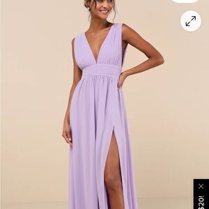 Lulu's Lavender V-Neck Maxi Dress with High Slit